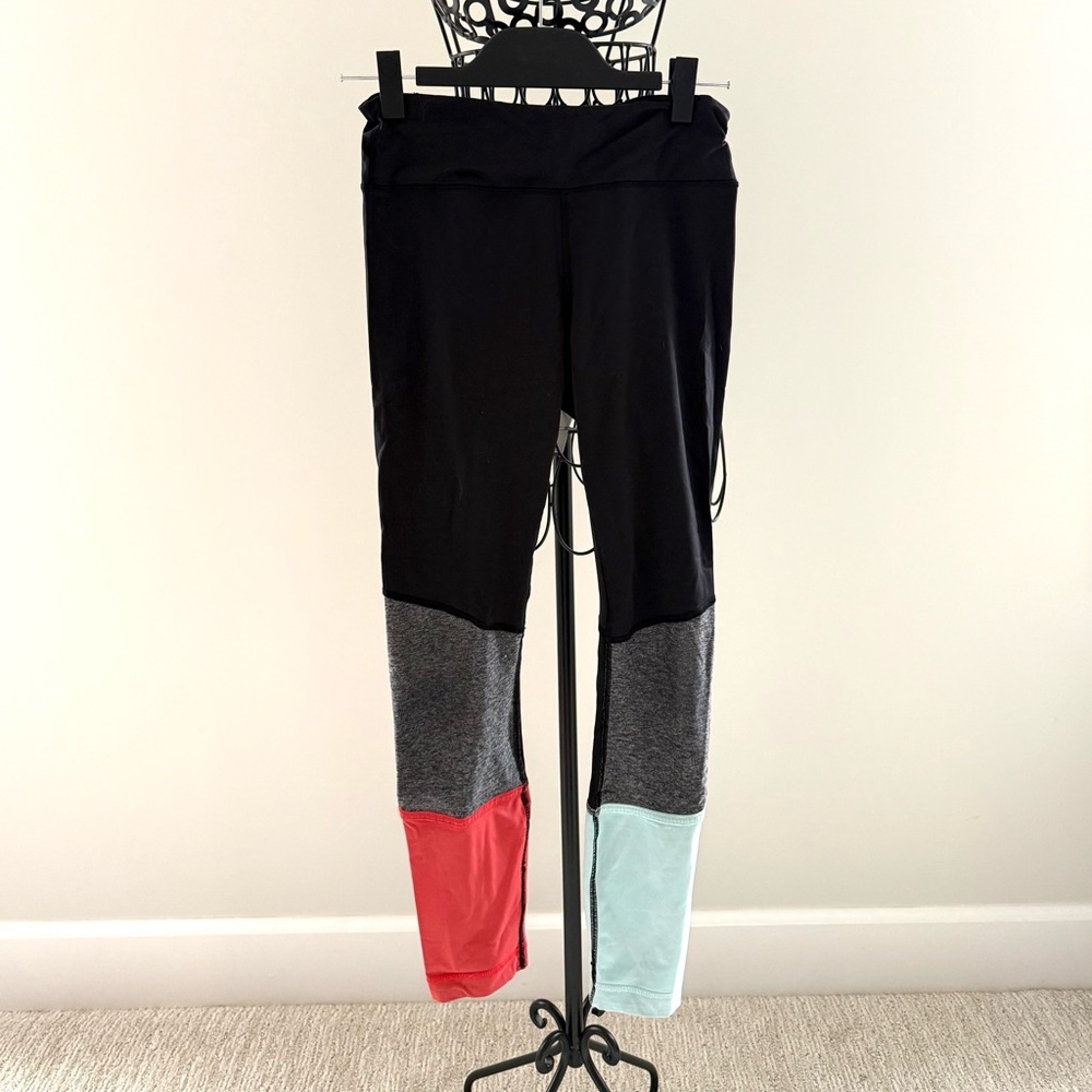 Colorblock Leggings with Black, Gray, Red, and Blue